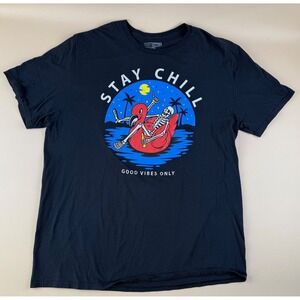 Streetwear Graphic T-Shirt‎ Stay Chill Skeleton Flamingo 2XL Thirty Single
